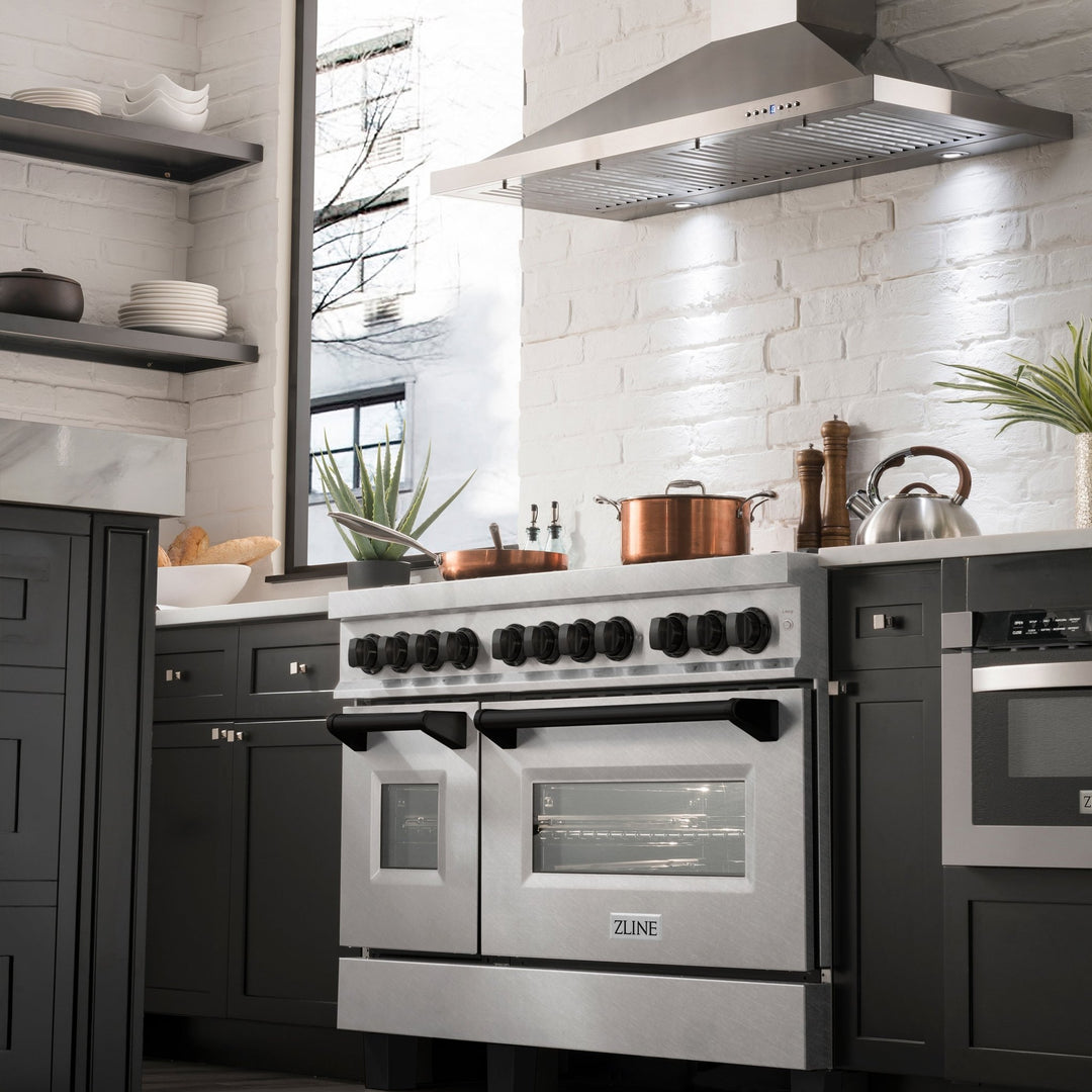 ZLINE Autograph Edition 48 in. 6.0 cu. ft. Legacy Dual Fuel Range with 7 Burner Gas Cooktop and 2 Electric Ovens in Satin Stainless Steel and Matte Black Accents (RASZ-SN-48-MB)