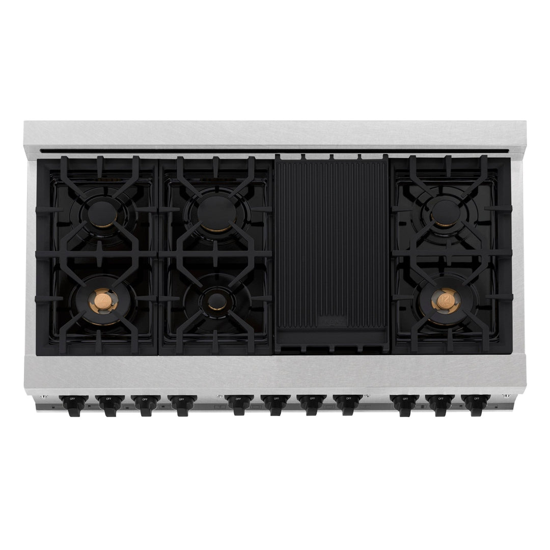 ZLINE Autograph Edition 48 in. 6.0 cu. ft. Legacy Dual Fuel Range with 7 Burner Gas Cooktop and 2 Electric Ovens in Satin Stainless Steel and Matte Black Accents (RASZ-SN-48-MB)