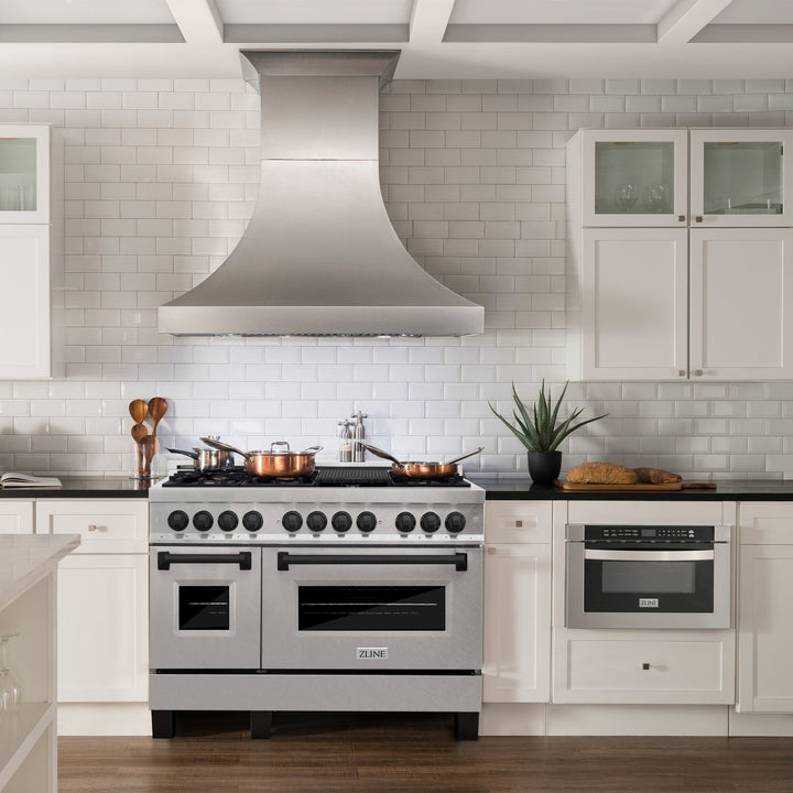 ZLINE Autograph Edition 48 in. 6.0 cu. ft. Legacy Dual Fuel Range with 7 Burner Gas Cooktop and 2 Electric Ovens in Satin Stainless Steel and Matte Black Accents (RASZ-SN-48-MB)