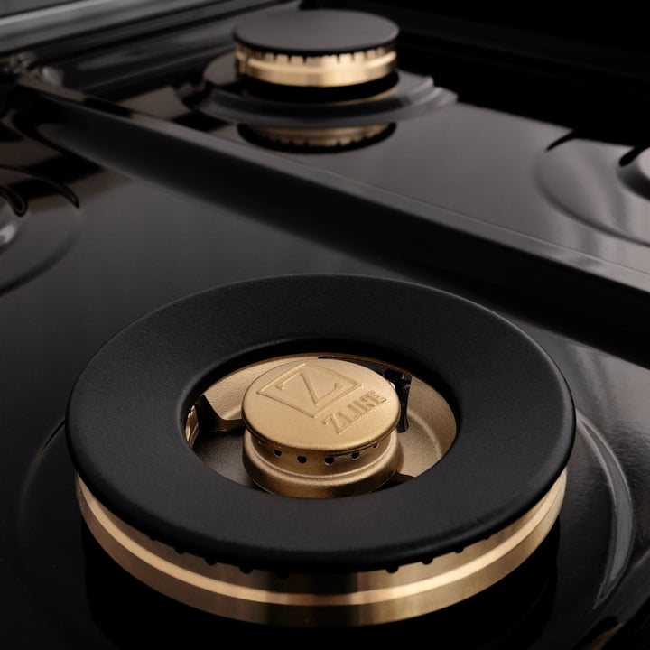 ZLINE Autograph Edition 48 in. 6.0 cu. ft. Legacy Dual Fuel Range with 7 Burner Gas Cooktop and 2 Electric Ovens in Satin Stainless Steel with Black Matte Doors and Champagne Bronze Accents (RASZ-BLM-48-CB)