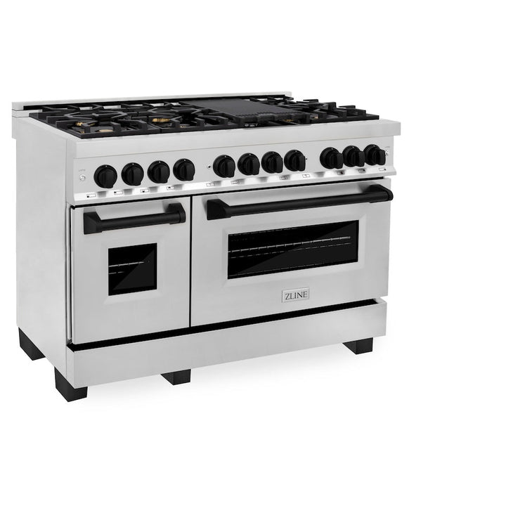 ZLINE Autograph Edition 48 in. 6.0 cu. ft. Legacy Dual Fuel Range with 7 Burner Gas Cooktop and 2 Electric Ovens in Stainless Steel and Matte Black Accents (RAZ-48-MB)