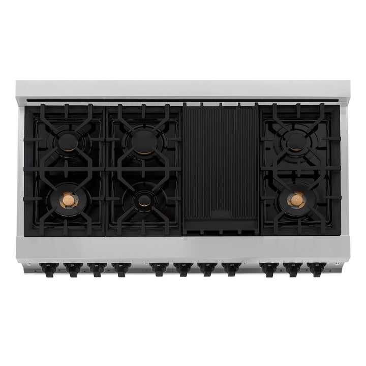 ZLINE Autograph Edition 48 in. 6.0 cu. ft. Legacy Dual Fuel Range with 7 Burner Gas Cooktop and 2 Electric Ovens in Stainless Steel and Matte Black Accents (RAZ-48-MB)