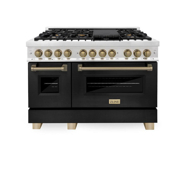ZLINE Autograph Edition 48 in. 6.0 cu. ft. Legacy Dual Fuel Range with 7 Burner Gas Cooktop and 2 Electric Ovens (RAZ-BLM-48-CB)