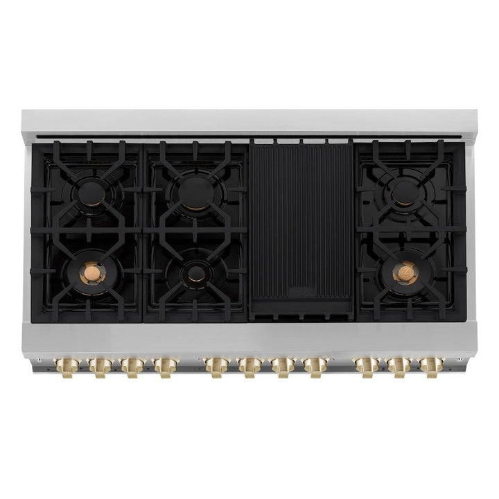 ZLINE Autograph Edition 48 in. 6.0 cu. ft. Legacy Dual Fuel Range with 7 Burner Gas Cooktop and 2 Electric Ovens (RAZ-BLM-48-CB)