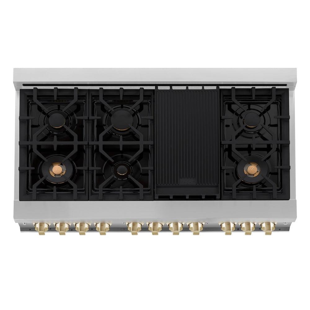 ZLINE Autograph Edition 48 in. 6.0 cu. ft. Legacy Dual Fuel Range with 7 Burner Gas Cooktop and 2 Electric Ovens (RAZ-BLM-48-G)