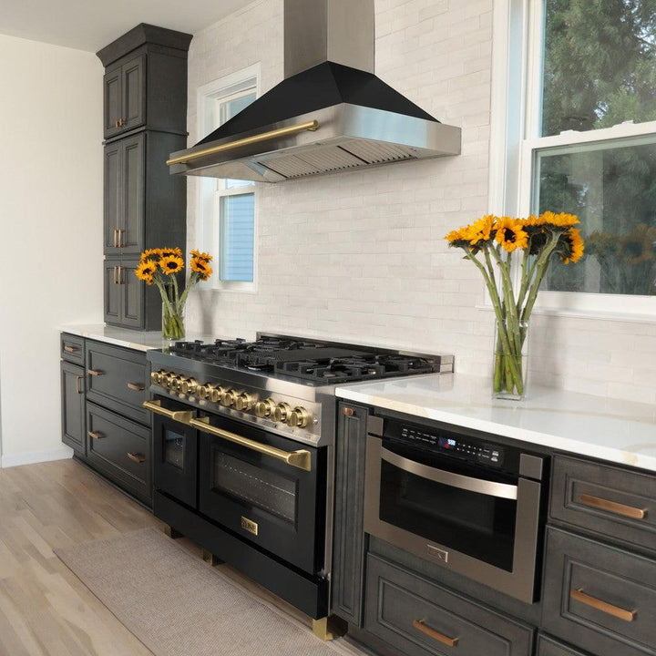 ZLINE Autograph Edition 48 in. 6.0 cu. ft. Legacy Dual Fuel Range with 7 Burner Gas Cooktop and 2 Electric Ovens (RAZ-BLM-48-G)