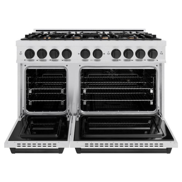 ZLINE Autograph Edition 48 in. 6.7 cu. ft. Classic Double Oven Dual Fuel Range with 8 Burner Gas Cooktop in Satin Stainless Steel and Matte Black Accents (CDRSZ-48-MB)