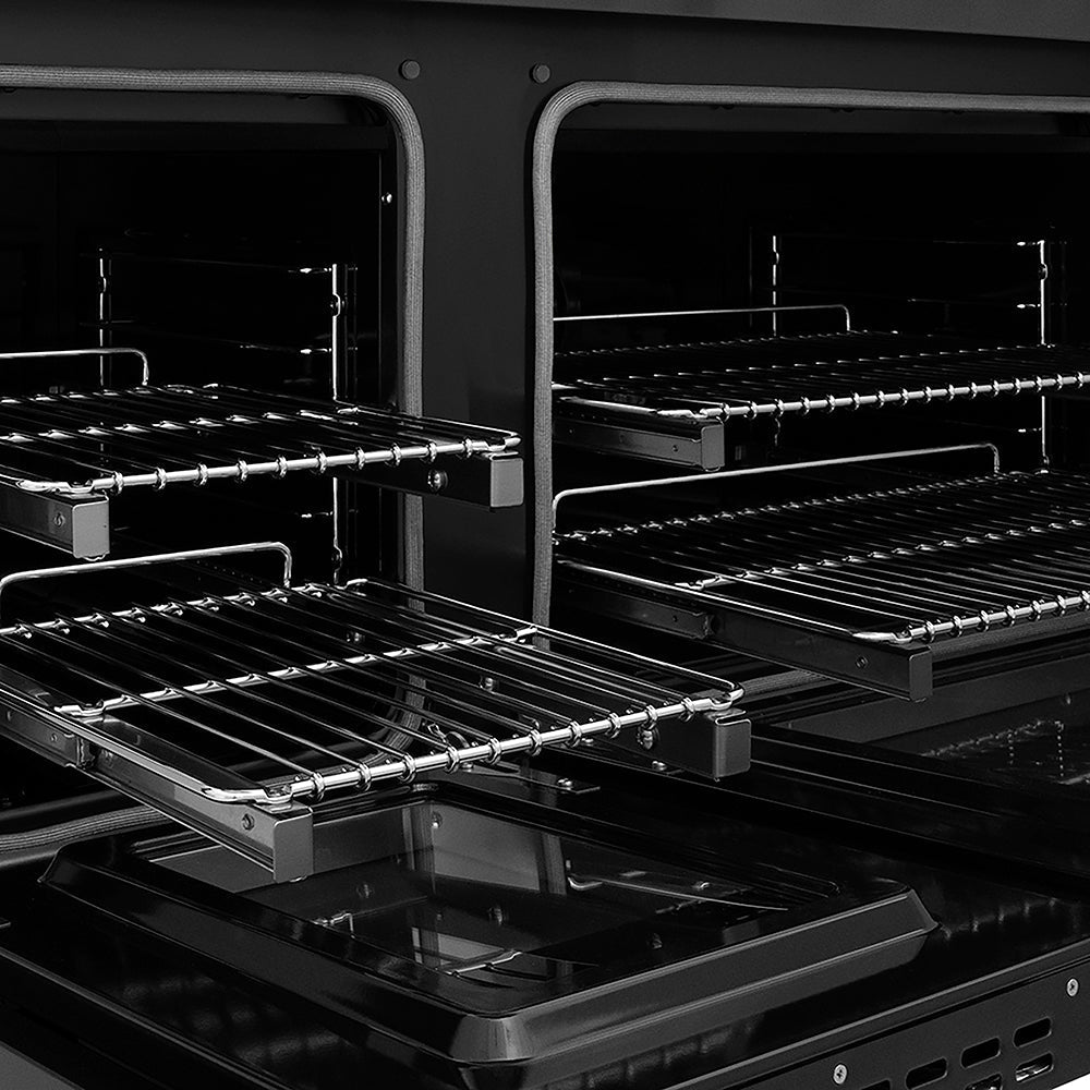 ZLINE Autograph Edition 48 in. 6.7 cu. ft. Paramount Double Oven Dual Fuel Range with 8 Burner Gas Cooktop in Black Stainless Steel and Champagne Bronze Helix Handles and Knob Accents (SDRBZ-48-KCB)