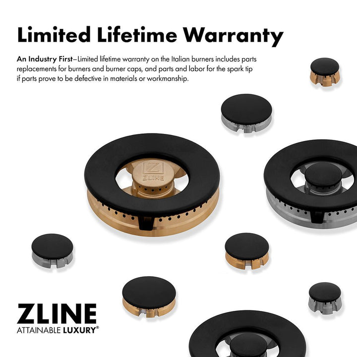 ZLINE Autograph Edition 48 in. 6.7 cu. ft. Paramount Double Oven Dual Fuel Range with 8 Burner Gas Cooktop in Black Stainless Steel and Champagne Bronze Helix Handles and Knob Accents (SDRBZ-48-KCB)