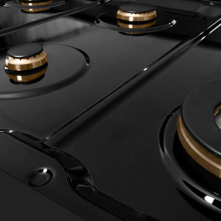 ZLINE Autograph Edition 48 in. 6.7 cu. ft. Paramount Double Oven Dual Fuel Range with 8 Burner Gas Cooktop in Black Stainless Steel and Polished Gold Helix Handles and Knob Accents (SDRBZ-48-KG)