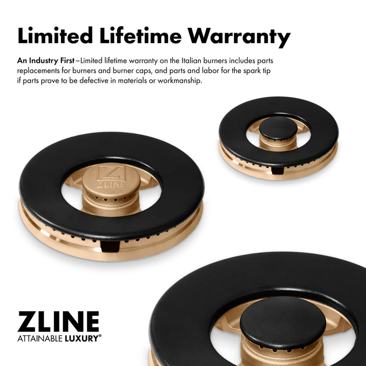 ZLINE Autograph Edition 48 in. 6.7 cu. ft. Paramount Dual Fuel Range with 8 Burner DuoProâ„¢ Cooktop and Dual Ovens in Black Stainless Steel with Champagne Bronze Helix Handles and Accents (PSDRBZ-48-KCB)