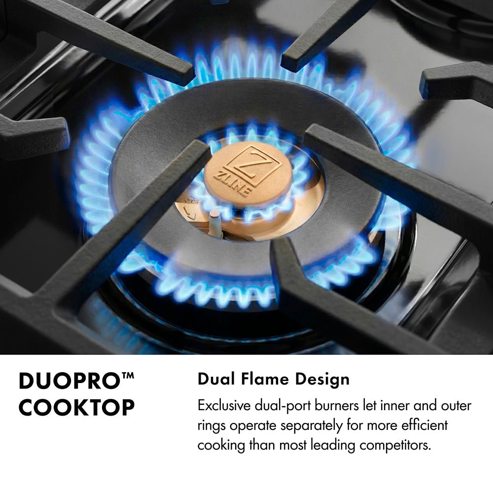 ZLINE Autograph Edition 48 in. 6.7 cu. ft. Paramount Dual Fuel Range with 8 Burner DuoProâ„¢ Cooktop and Dual Ovens in Black Stainless Steel with Champagne Bronze Helix Handles and Accents (PSDRBZ-48-KCB)