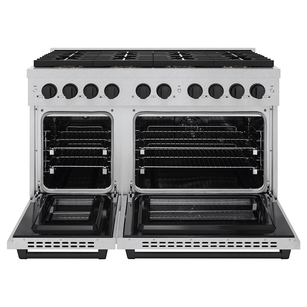 ZLINE Autograph Edition 48 in. 6.7 cu. ft. Paramount Dual Fuel Range with 8 Burner DuoProâ„¢ Cooktop and Dual Ovens in Satin Stainless Steel and Matte Black Accents (PSDRSZ-48-MB)