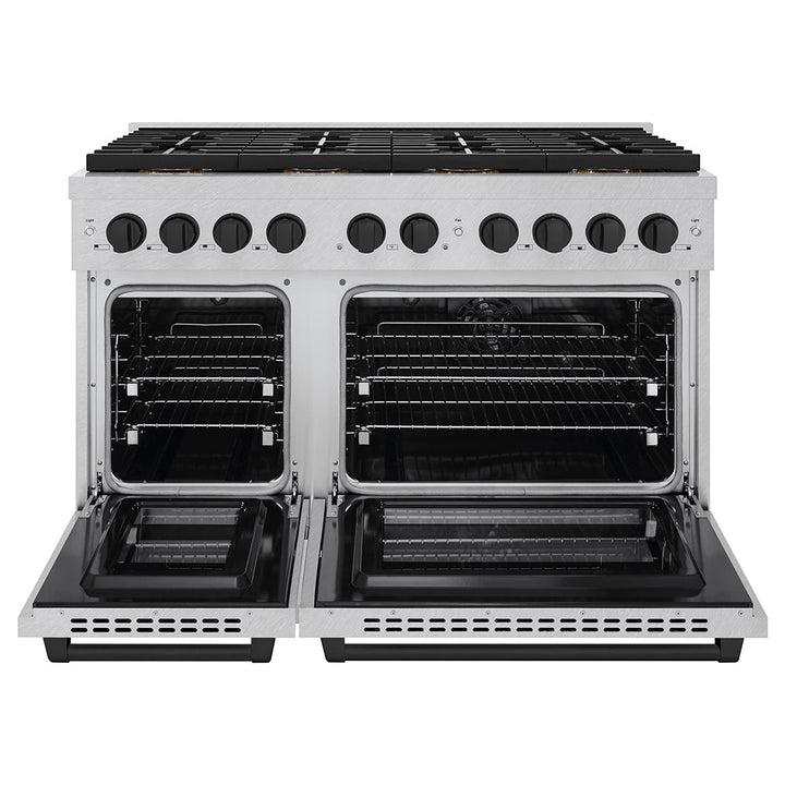 ZLINE Autograph Edition 48 in. 6.7 cu. ft. Paramount Dual Fuel Range with 8 Burner DuoProâ„¢ Cooktop and Dual Ovens in Satin Stainless Steel and Matte Black Accents (PSDRSZ-48-MB)