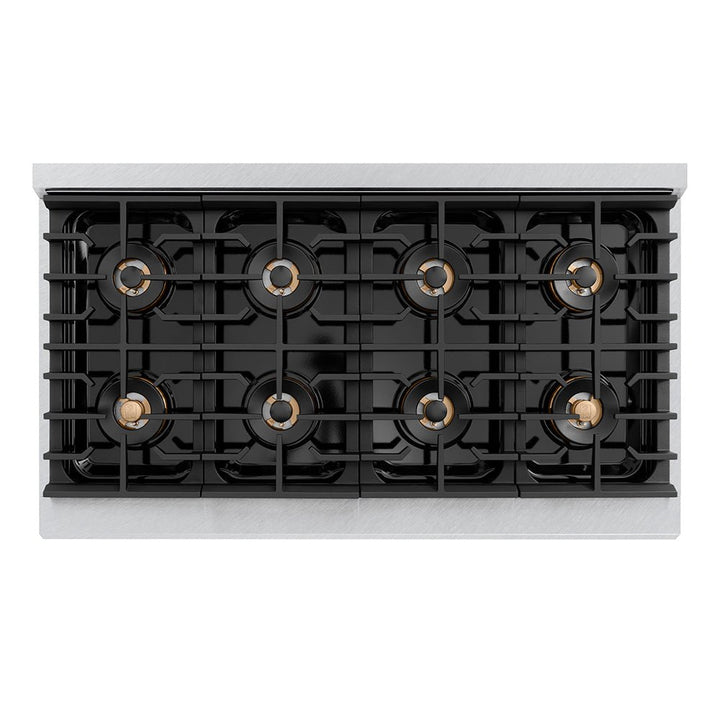 ZLINE Autograph Edition 48 in. 6.7 cu. ft. Paramount Dual Fuel Range with 8 Burner DuoProâ„¢ Cooktop and Dual Ovens in Satin Stainless Steel and Polished Gold Accents (PSDRSZ-48-G)