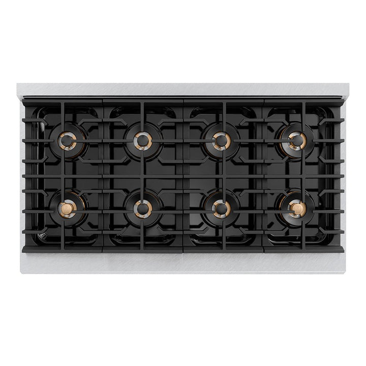 ZLINE Autograph Edition 48 in. 6.7 cu. ft. Paramount Dual Fuel Range with 8 Burner DuoProâ„¢ Cooktop and Dual Ovens in Satin Stainless Steel with Black Matte Doors and Polished Gold Accents (PSDRSZ-BLM48-G)
