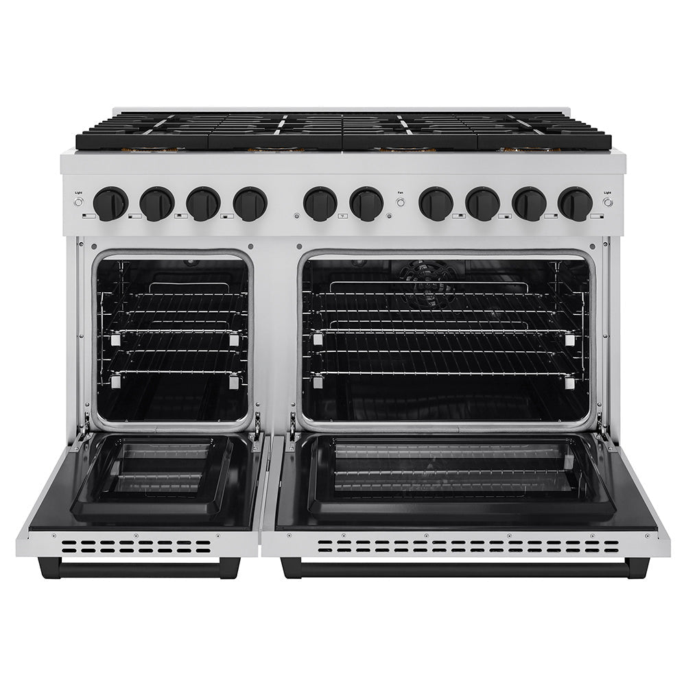 ZLINE Autograph Edition 48 in. 6.7 cu. ft. Paramount Dual Fuel Range with 8 Burner DuoProâ„¢ Cooktop and Dual Ovens in Stainless Steel and Matte Black Accents (PSDRZ-48-MB)
