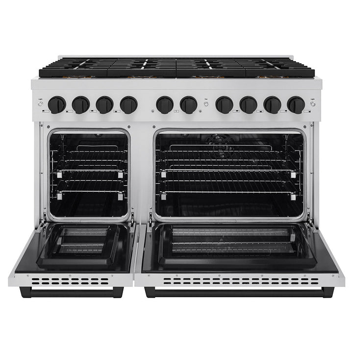 ZLINE Autograph Edition 48 in. 6.7 cu. ft. Paramount Dual Fuel Range with 8 Burner DuoProâ„¢ Cooktop and Dual Ovens in Stainless Steel and Matte Black Accents (PSDRZ-48-MB)