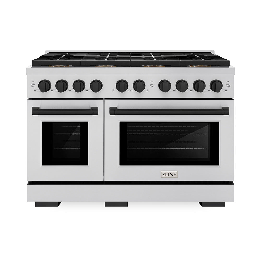 ZLINE Autograph Edition 48 in. 6.7 cu. ft. Paramount Dual Fuel Range with 8 Burner DuoProâ„¢ Cooktop and Dual Ovens in Stainless Steel and Matte Black Accents (PSDRZ-48-MB)