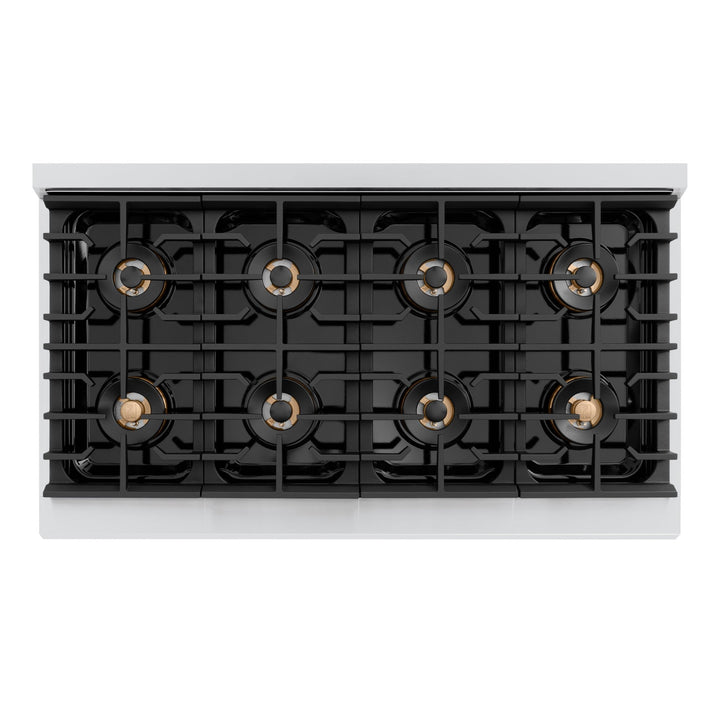 ZLINE Autograph Edition 48 in. 6.7 cu. ft. Paramount Dual Fuel Range with 8 Burner DuoProâ„¢ Cooktop and Dual Ovens in Stainless Steel with Champagne Bronze Helix Handles and Accents (PSDRZ-48-KCB)