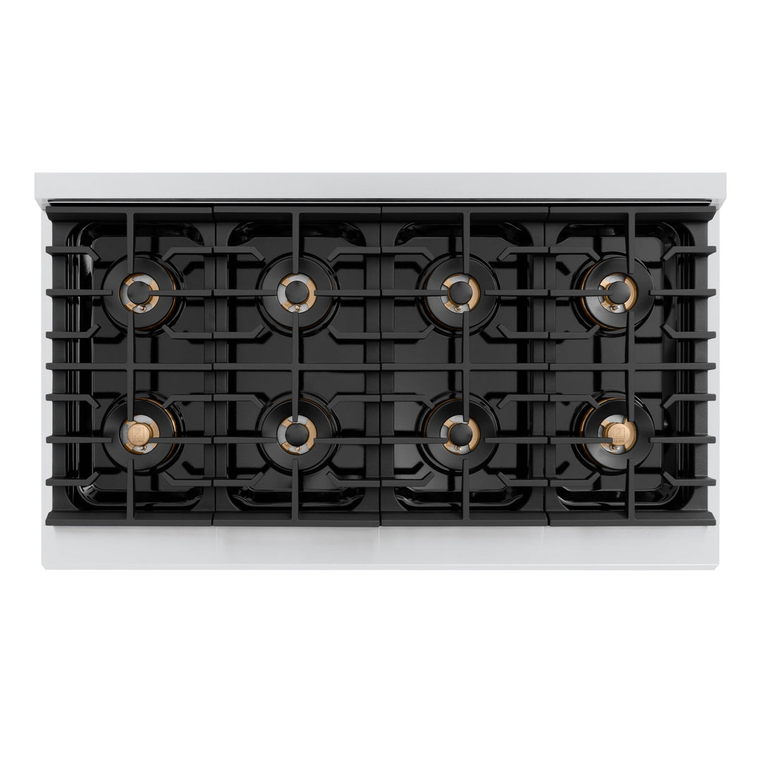 ZLINE Autograph Edition 48 in. 6.7 cu. ft. Paramount Dual Fuel Range with 8 Burner DuoProâ„¢ Cooktop and Dual Ovens in Stainless Steel with Polished Gold Helix Handles and Accents (PSDRZ-48-KG)