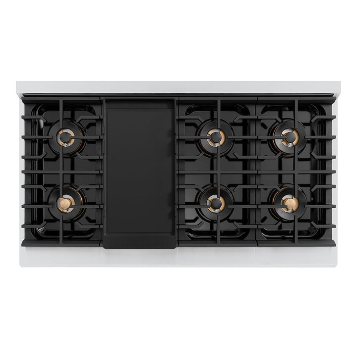 ZLINE Autograph Edition 48 in. 6.7 cu. ft. Paramount Dual Fuel Range with 8 Burner DuoProâ„¢ Cooktop and Dual Ovens in Stainless Steel with Polished Nickel Helix Handles and Accents (PSDRZ-48-KPN)
