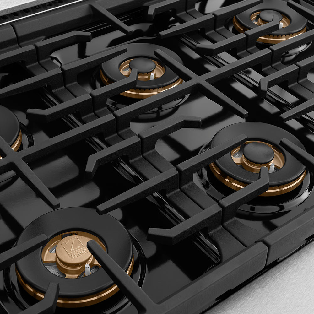 ZLINE Autograph Edition 48 in. 6.7 cu. ft. Paramount Gas Range with 8 Burner DuoProâ„¢ Cooktop and Dual Ovens in Satin Stainless Steel with White Matte Doors and Matte Black Accents (PSGRSZ-WM-48-MB)