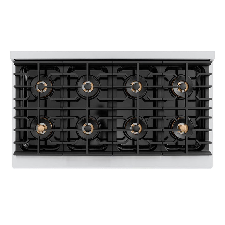 ZLINE Autograph Edition 48 in. 6.7 cu. ft. Paramount Gas Range with 8 Burner DuoProâ„¢ Cooktop and Dual Ovens with Black Matte Doors and Polished Gold Accents (PSGRZ-BLM-48-G)