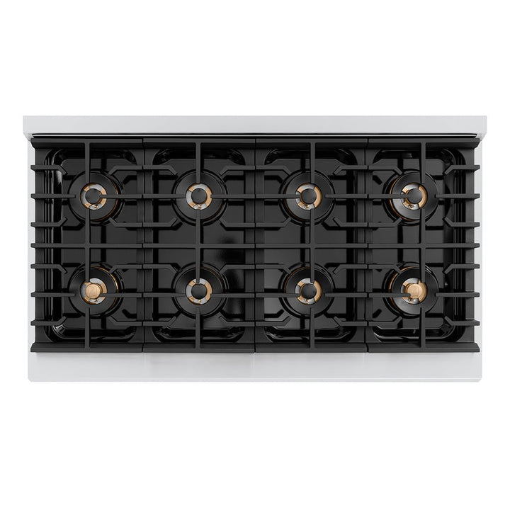 ZLINE Autograph Edition 48 in. 6.7 cu. ft. Paramount Gas Range with 8 Burner DuoProâ„¢ Cooktop and Dual Ovens with White Matte Doors and Matte Black Accents (PSGRZ-WM-48-MB)