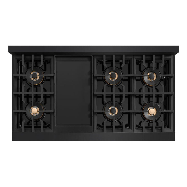ZLINE Autograph Edition 48 in. Classic Gas Rangetop with 8 Burner DuoProâ„¢ Cooktop in Black Stainless Steel and Champagne Bronze Accents (PCRTBZ-48-CB)