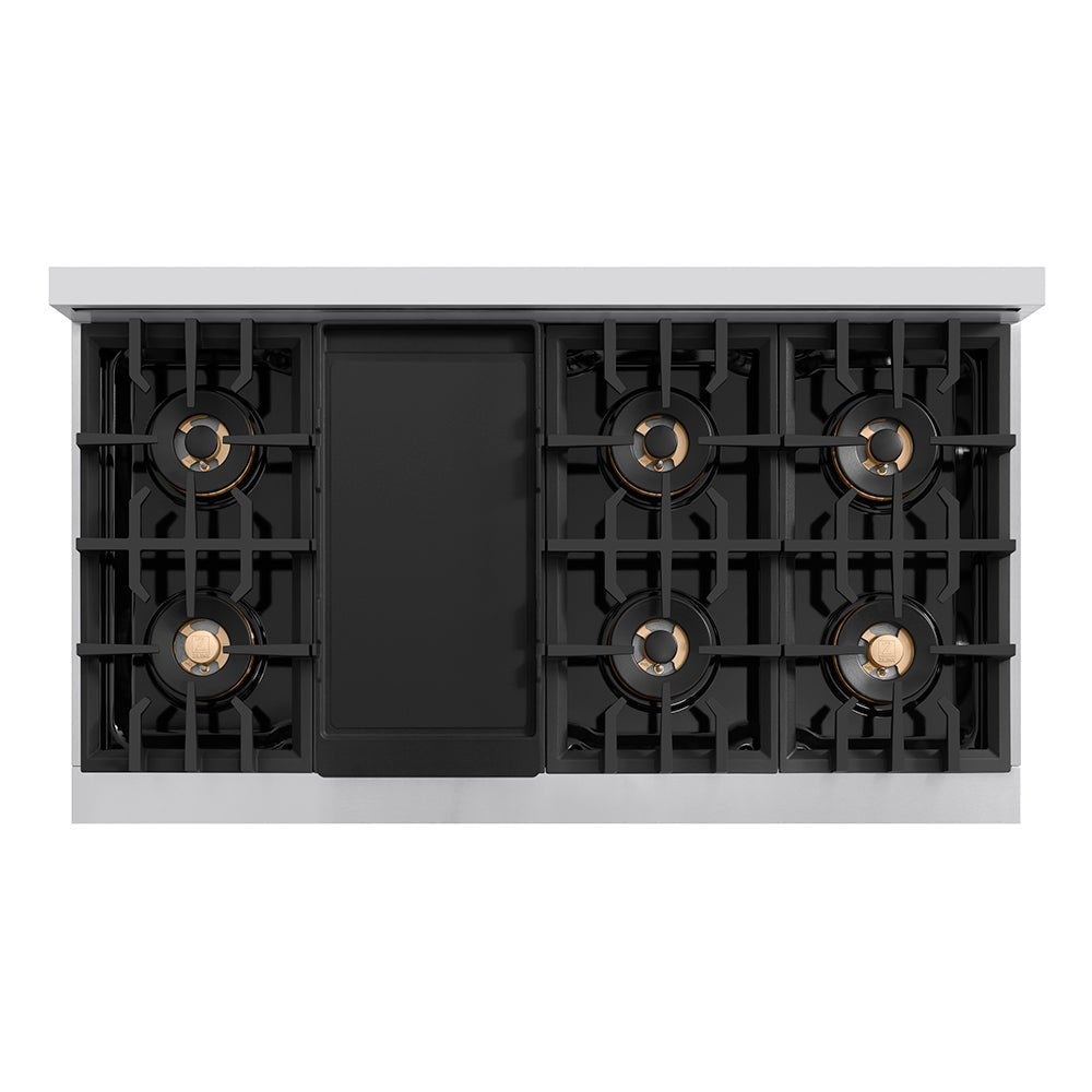 ZLINE Autograph Edition 48 in. Classic Gas Rangetop with 8 Burner DuoProâ„¢ Cooktop in Stainless Steel and Champagne Bronze Accents (PCRTZ-48-CB)