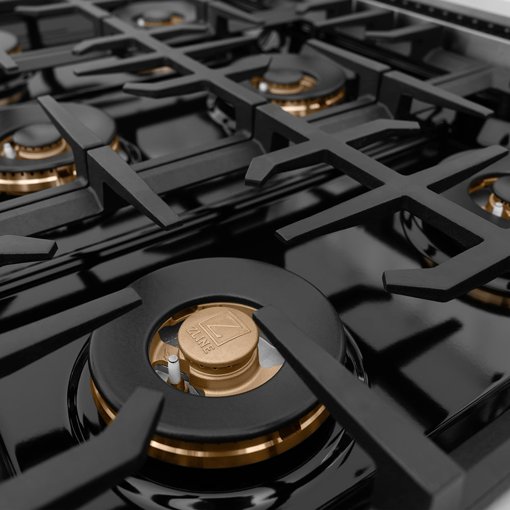 ZLINE Autograph Edition 48 in. Classic Gas Rangetop with 8 Burner DuoProâ„¢ Cooktop in Stainless Steel and Matte Black Accents (PCRTZ-48-MB)