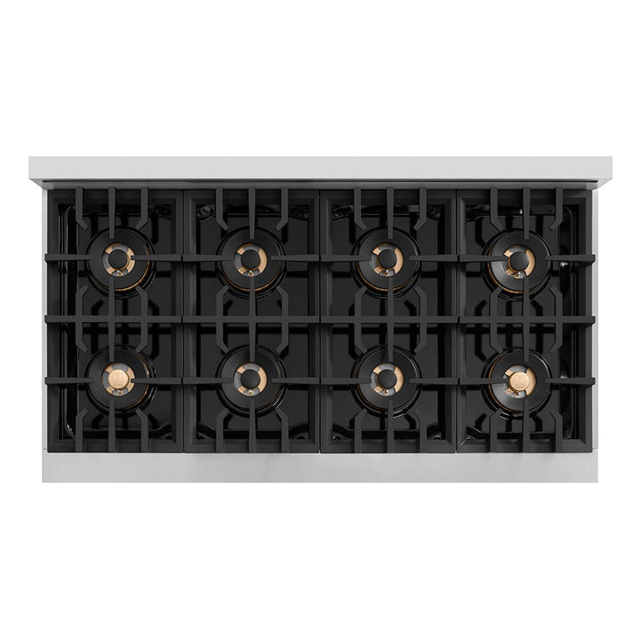 ZLINE Autograph Edition 48 in. Classic Gas Rangetop with 8 Burner DuoProâ„¢ Cooktop in Stainless Steel and Polished Gold Accents (PCRTZ-48-G)