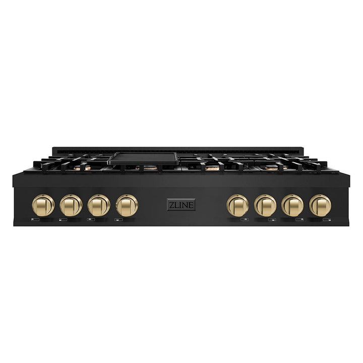 ZLINE Autograph Edition 48 in. Classic Gas Rangetop with 8 Burners and Porcelain Cooktop in Black Stainless Steel with Champagne Bronze Accents (RTBZ-48-CB)