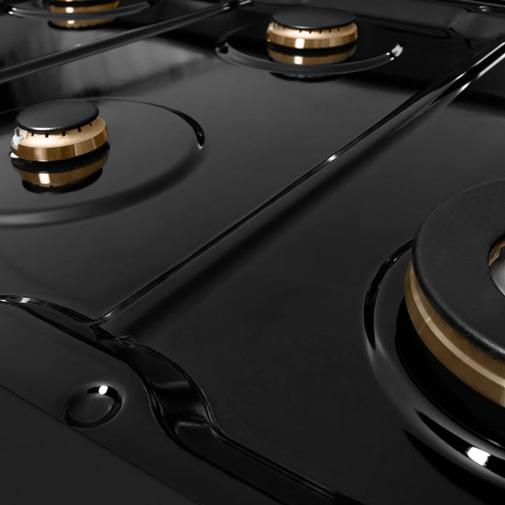 ZLINE Autograph Edition 48 in. Classic Gas Rangetop with 8 Burners and Porcelain Cooktop in Black Stainless Steel with Polished Gold Accents (RTBZ-48-G)