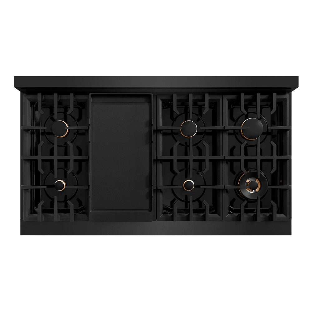 ZLINE Autograph Edition 48 in. Classic Gas Rangetop with 8 Burners and Porcelain Cooktop in Black Stainless Steel with Polished Gold Accents (RTBZ-48-G)