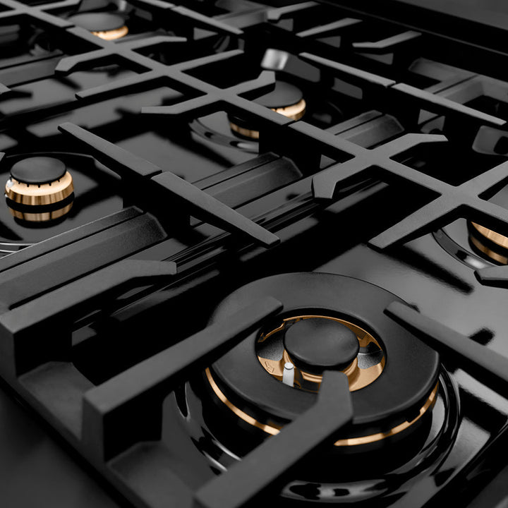 ZLINE Autograph Edition 48 in. Classic Gas Rangetop with 8 Burners and Porcelain Cooktop in Black Stainless Steel with Polished Gold Accents (RTBZ-48-G)