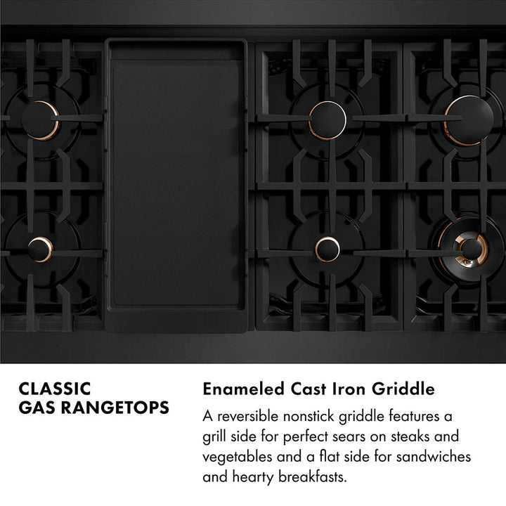 ZLINE Autograph Edition 48 in. Classic Gas Rangetop with 8 Burners and Porcelain Cooktop in Black Stainless Steel with Polished Gold Accents (RTBZ-48-G)