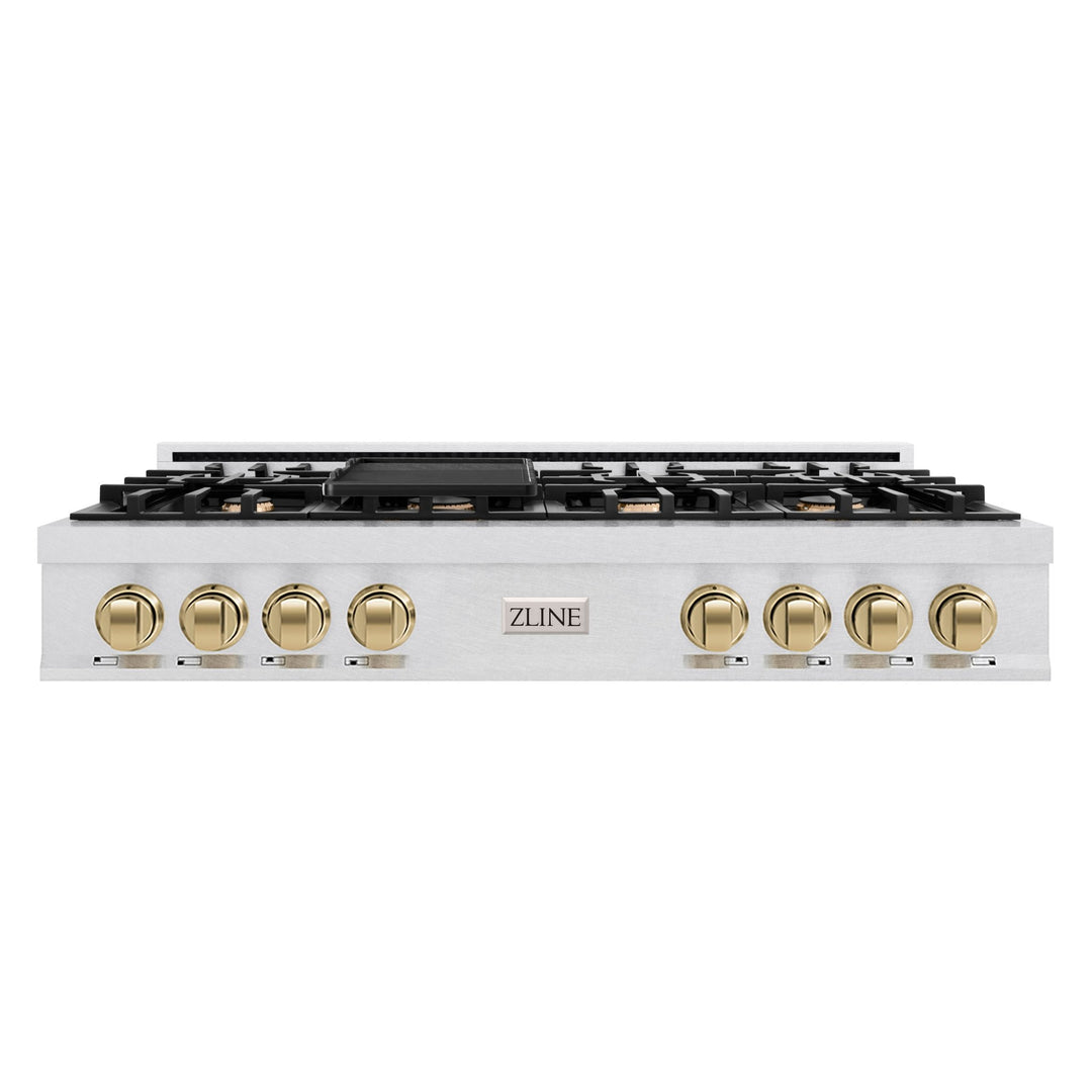 ZLINE Autograph Edition 48 in. Classic Gas Rangetop with 8 Burners and Porcelain Cooktop in Satin Stainless Steel with Champagne Bronze Accents (RTSZ-48-CB)