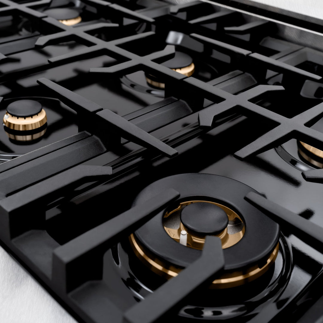 ZLINE Autograph Edition 48 in. Classic Gas Rangetop with 8 Burners and Porcelain Cooktop in Satin Stainless Steel with Matte Black Accents (RTSZ-48-MB)