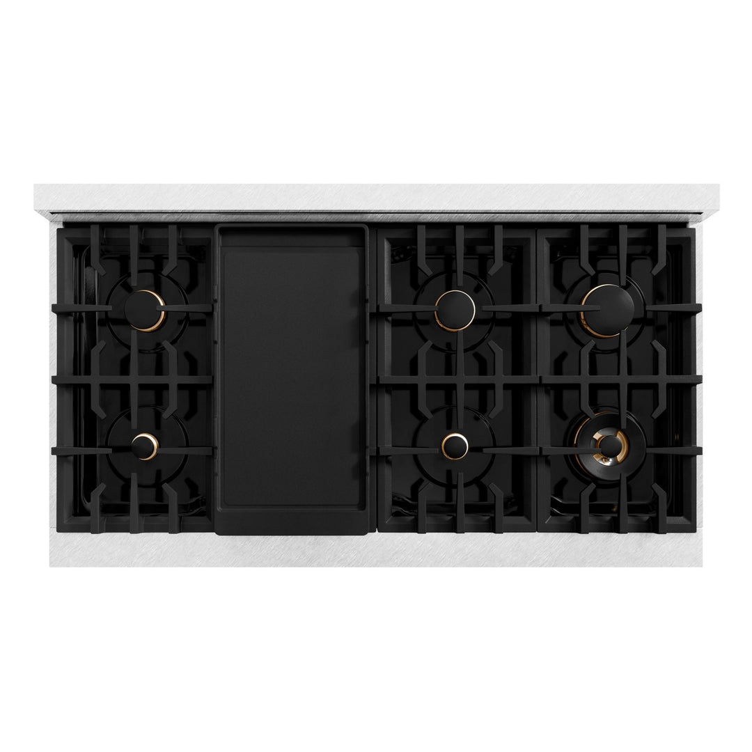 ZLINE Autograph Edition 48 in. Classic Gas Rangetop with 8 Burners and Porcelain Cooktop in Satin Stainless Steel with Matte Black Accents (RTSZ-48-MB)