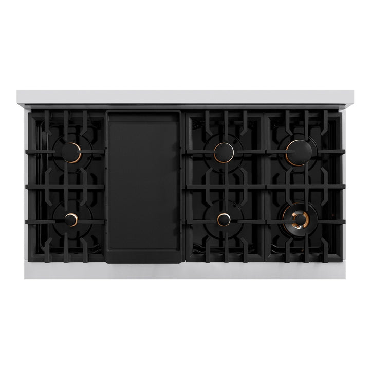 ZLINE Autograph Edition 48 in. Classic Gas Rangetop with 8 Burners and Porcelain Cooktop in Stainless Steel with Champagne Bronze Accents (RTZ-48-CB)
