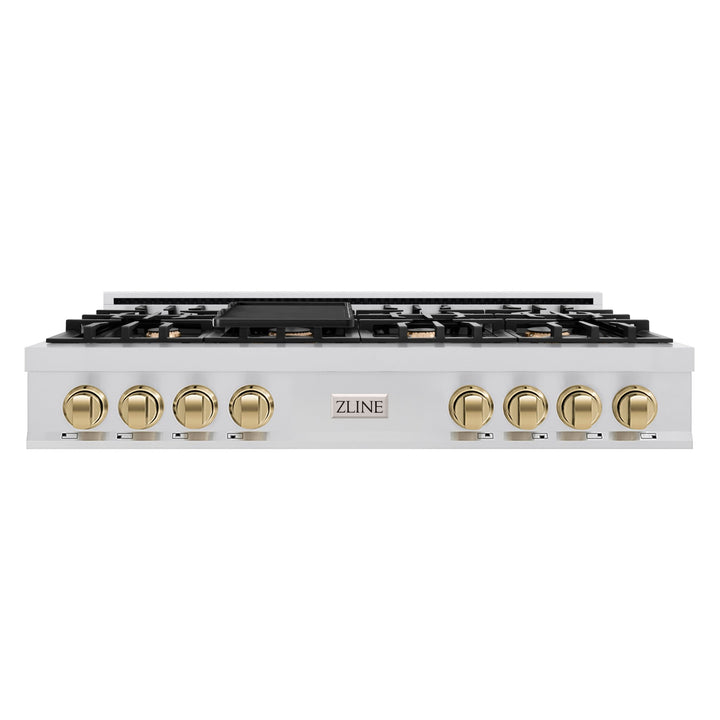 ZLINE Autograph Edition 48 in. Classic Gas Rangetop with 8 Burners and Porcelain Cooktop in Stainless Steel with Champagne Bronze Accents (RTZ-48-CB)