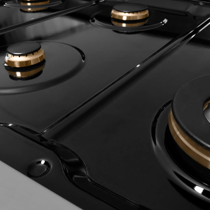 ZLINE Autograph Edition 48 in. Classic Gas Rangetop with 8 Burners and Porcelain Cooktop in Stainless Steel with Polished Gold Accents (RTZ-48-G)