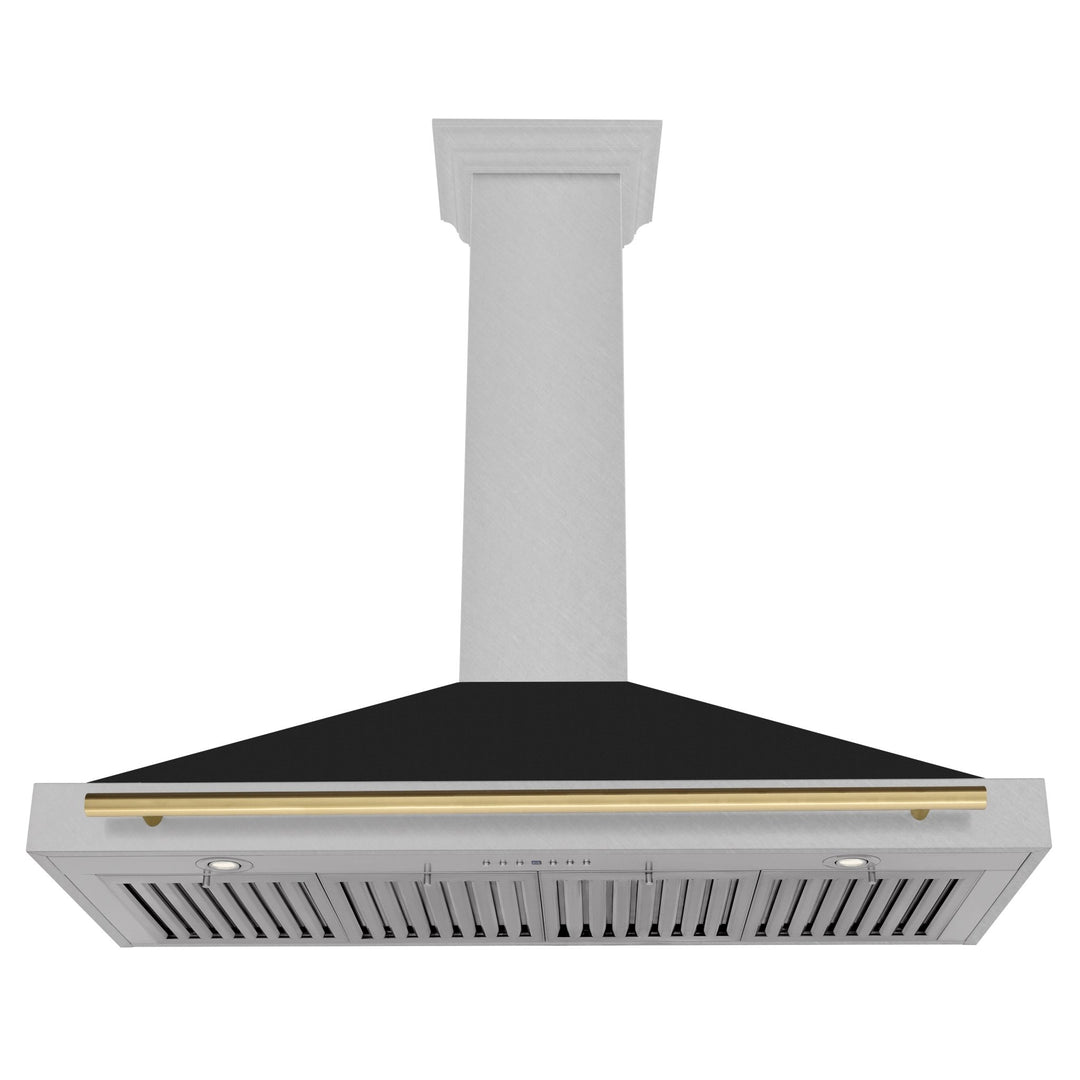 ZLINE Autograph Edition 48 in. Convertible Satin Stainless Steel Wall Mount Range Hood with Black Matte Shell and Champagne Bronze Handle (KB4SNZ-BLM48-CB)