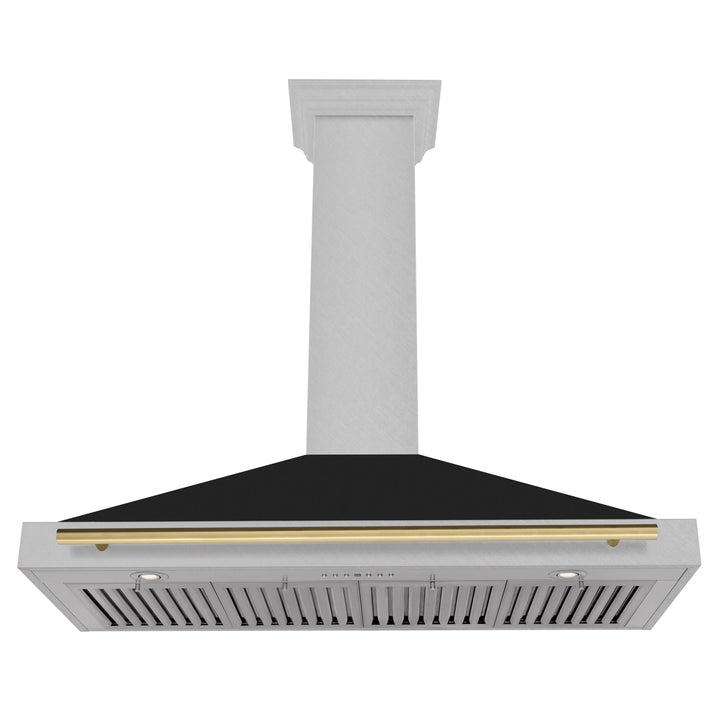 ZLINE Autograph Edition 48 in. Convertible Satin Stainless Steel Wall Mount Range Hood with Black Matte Shell and Champagne Bronze Handle (KB4SNZ-BLM48-CB)