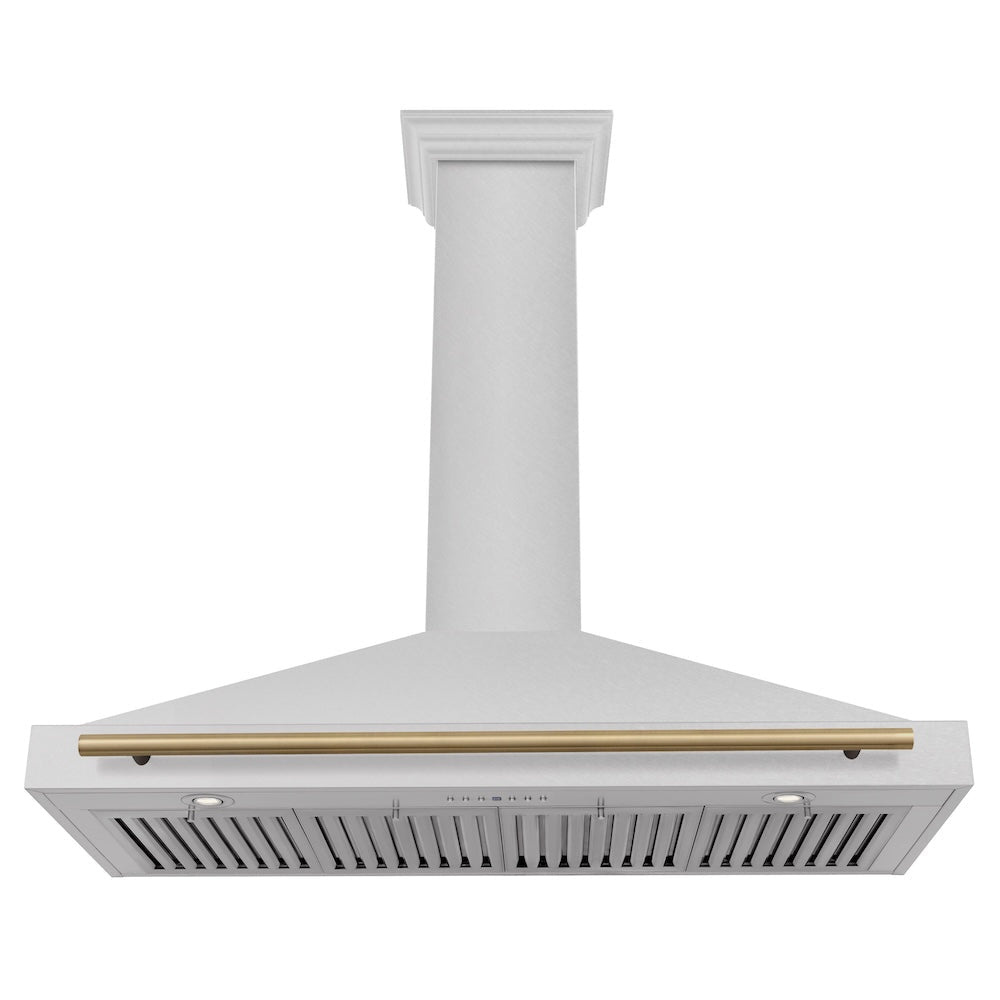 ZLINE Autograph Edition 48 in. Convertible Satin Stainless Steel Wall Mount Range Hood with Champagne Bronze Handle (KB4SNZ-48-CB)