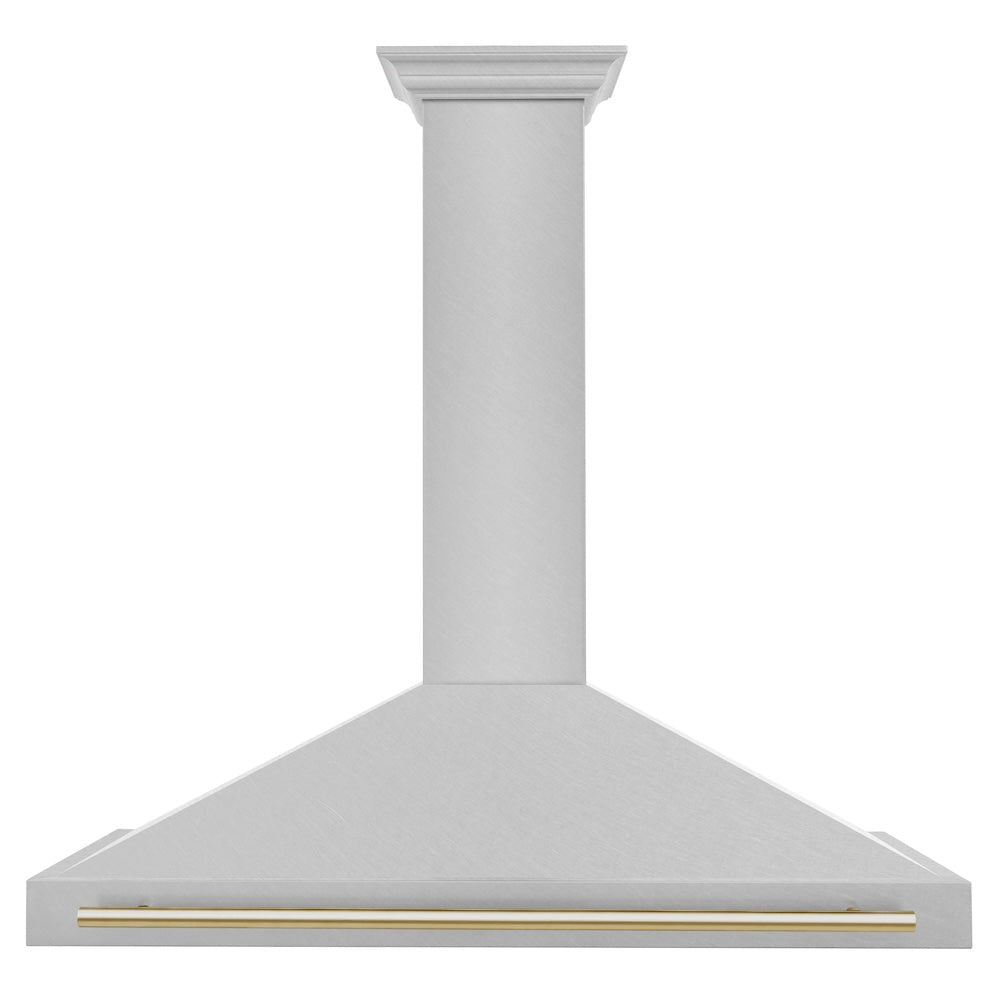 ZLINE Autograph Edition 48 in. Convertible Satin Stainless Steel Wall Mount Range Hood with Polished Gold Handle (KB4SNZ-48-G)