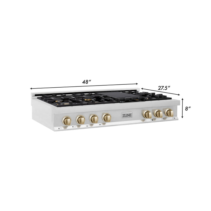 ZLINE Autograph Edition 48 in. Gas Rangetop in Stainless Steel and Gold Accents, RTZ-48-G