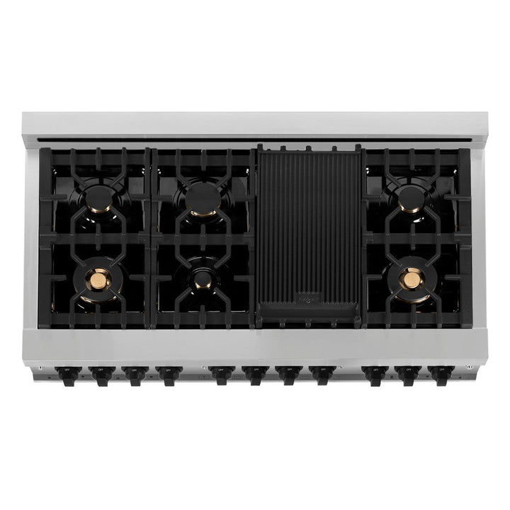ZLINE Autograph Edition 48 in. Kitchen Package with Stainless Steel Dual Fuel Range with White Matte Door and Range Hood with Matte Black Accents (2AKP-RAWMRH48-MB)